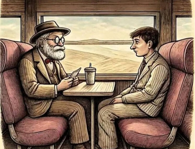 The Professor and the Farmer — On a Train